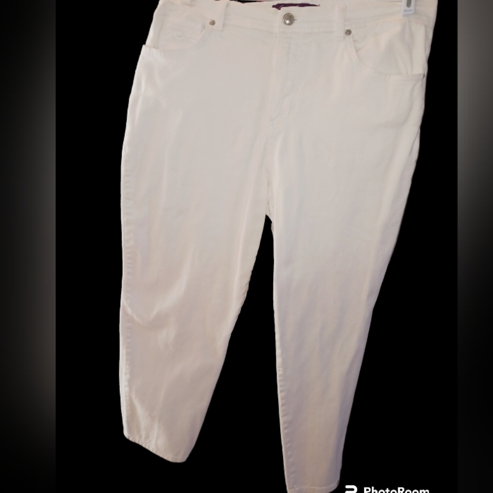 Gloria Vanderbilt off-white jean pant curvy stretch straight leg sz 14 short